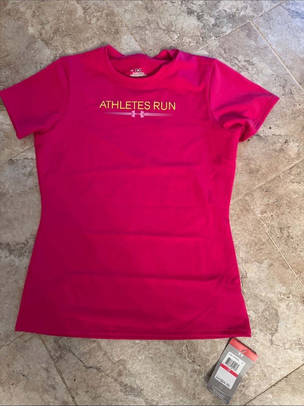 Under Armour Women's Pink 'Athletes Run' Short Sleeve athletic Tee XS heatgear